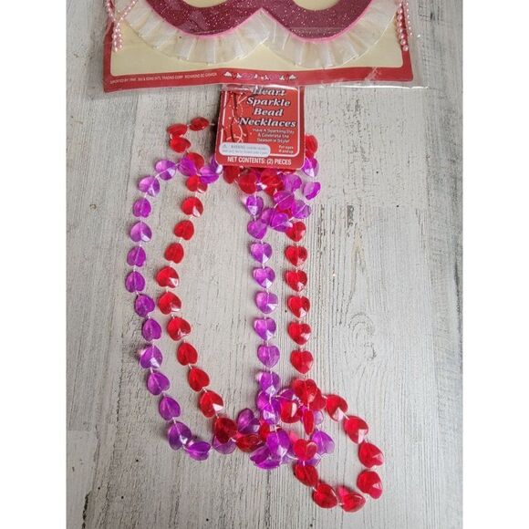 Valentine's glitter pink heart mask masquerade heart necklace props decor - Picture 2 of 8